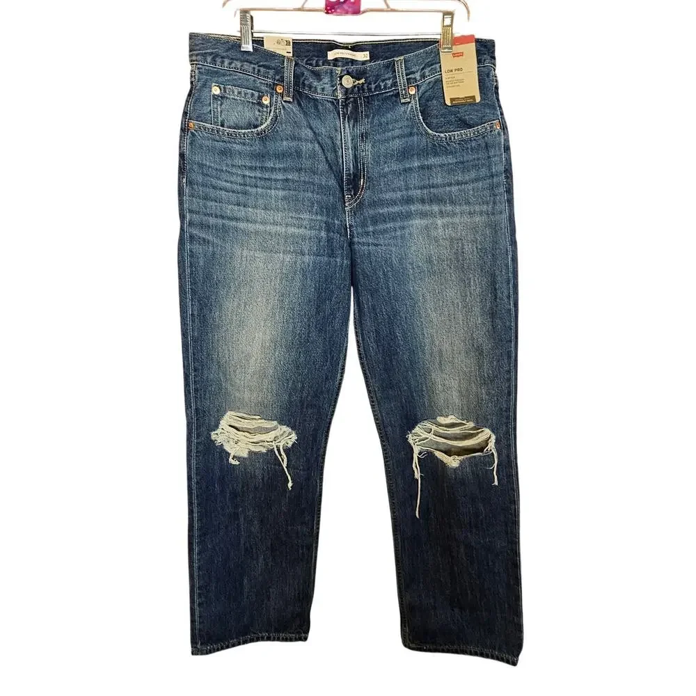 LEVI'S Low Pro Straight Distressed High Rise Jeans 32 - Picture 1 of 4